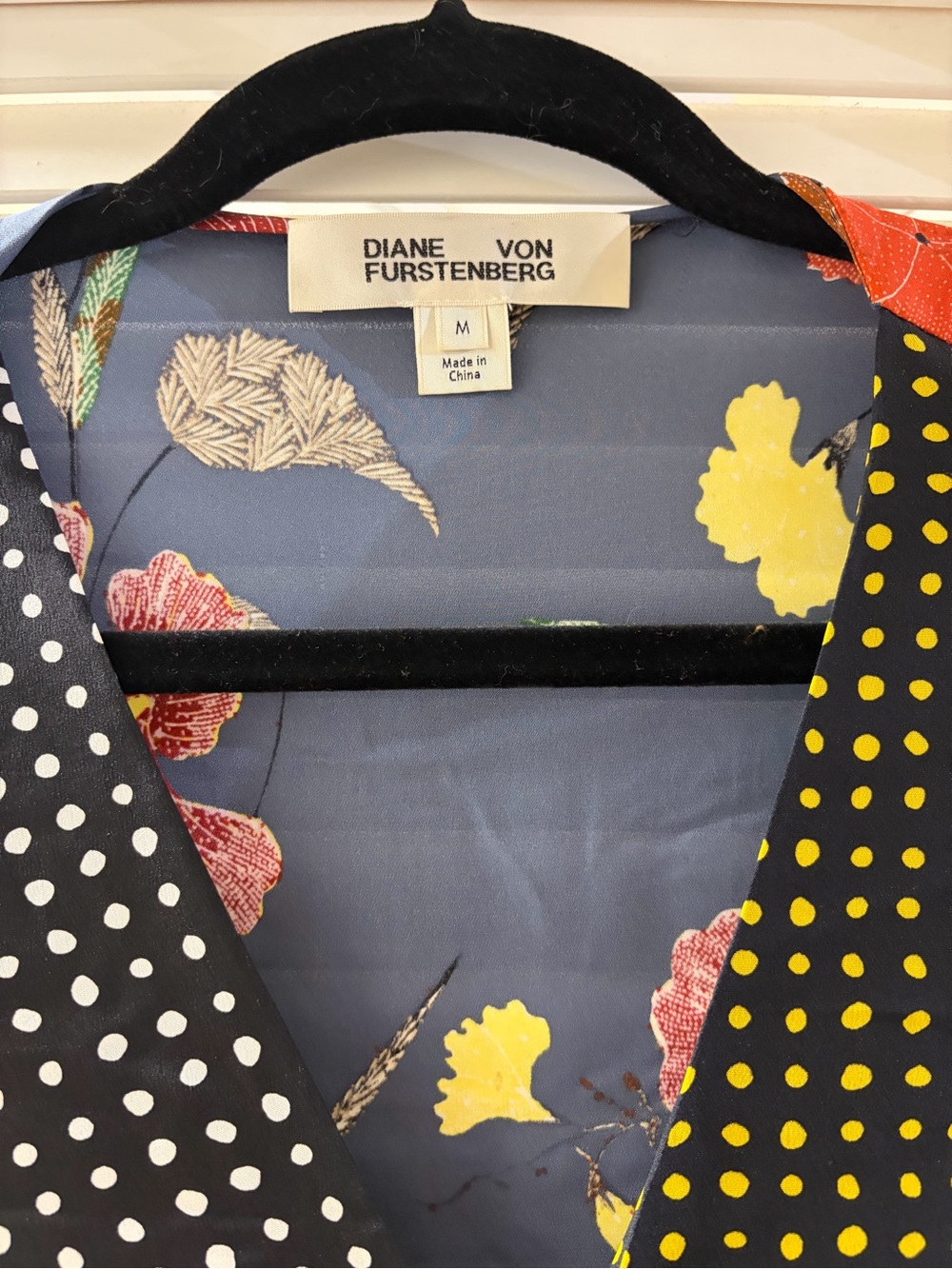 Diane Von Furstenberg Navy Floral & Polka Dot Mix Wrap Dress - Picture 4 of 6